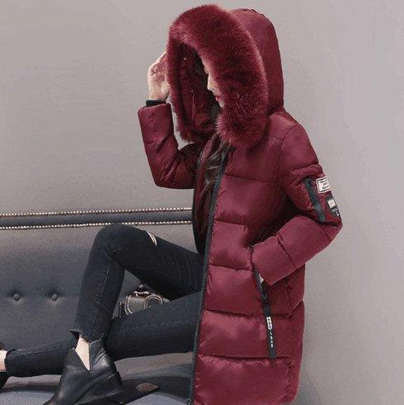 Cheky - Slim thick cotton jacket large fur collar cotton suit