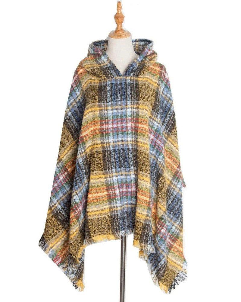 Cheky - Spring Autumn And Winter Plaid Ribbon Cap Cape And Shawl