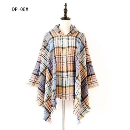 Cheky - Spring Autumn And Winter Plaid Ribbon Cap Cape And Shawl