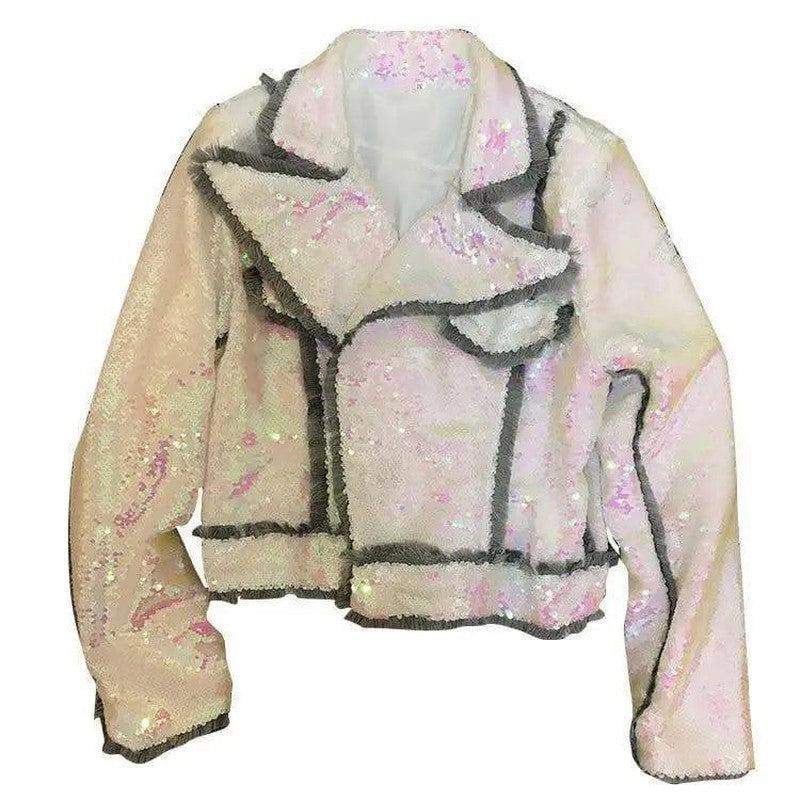 Cheky - spring new lapel long-sleeved mermaid jigsaw sequined