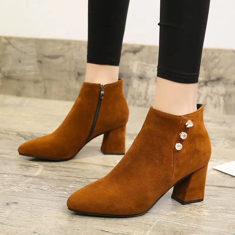 Cheky - Women Pointed Thick Heel Martin Boots